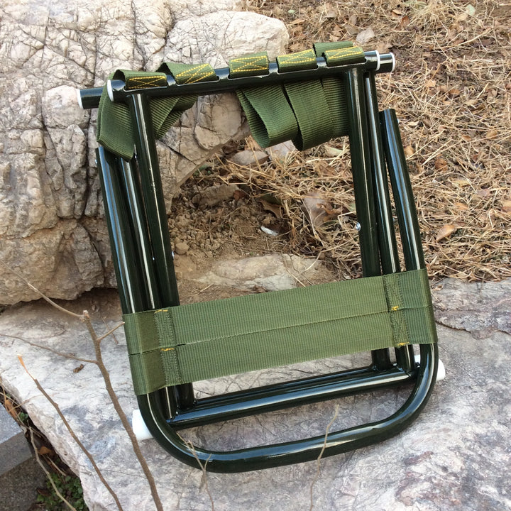 Portable folding camp stool with supportive backrest and heavy-duty webbing Bowlift