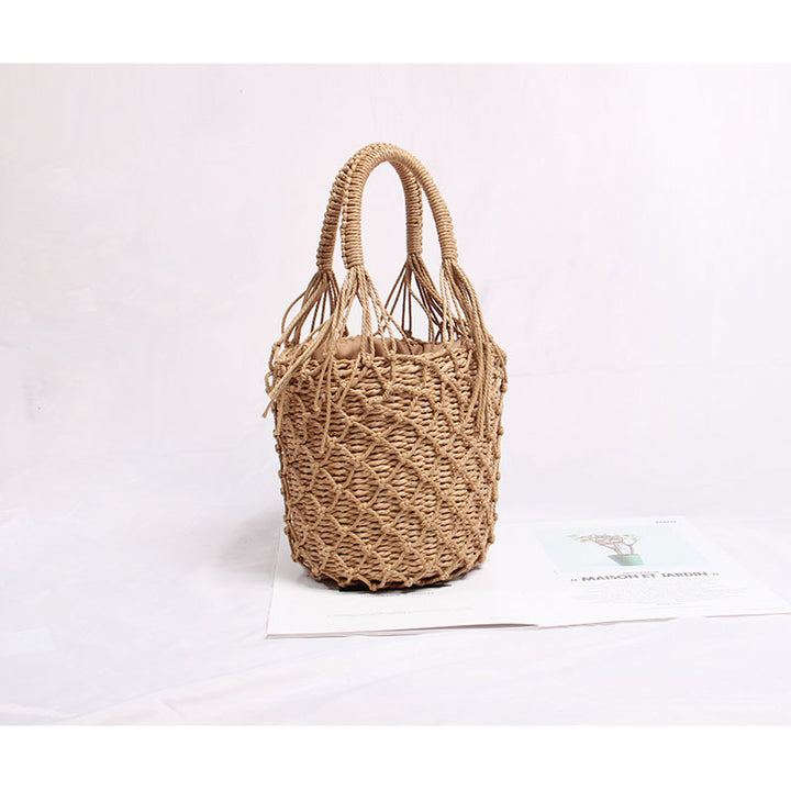 Braided Macrame Shoulder Bag with Decorative Fringe Bowlift