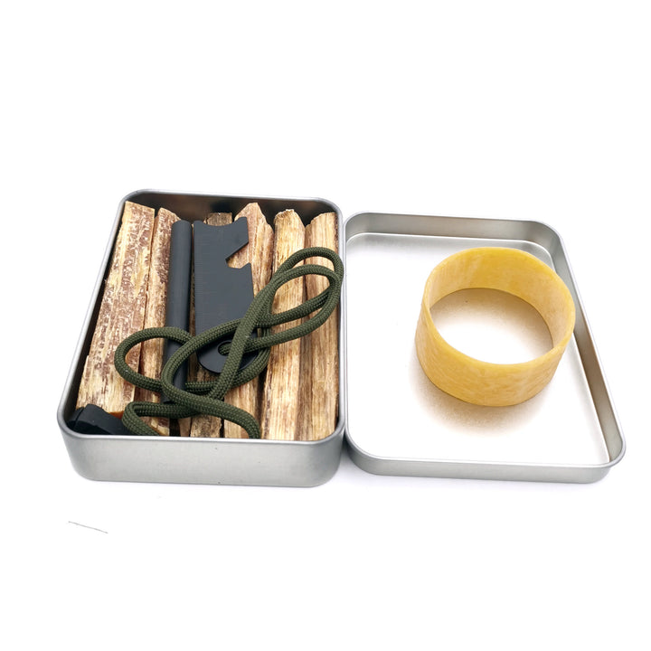 compact emergency fire starter kit with ferrocerium rod striker waxed tinder sticks and lightweight metal storage tin Bowlift