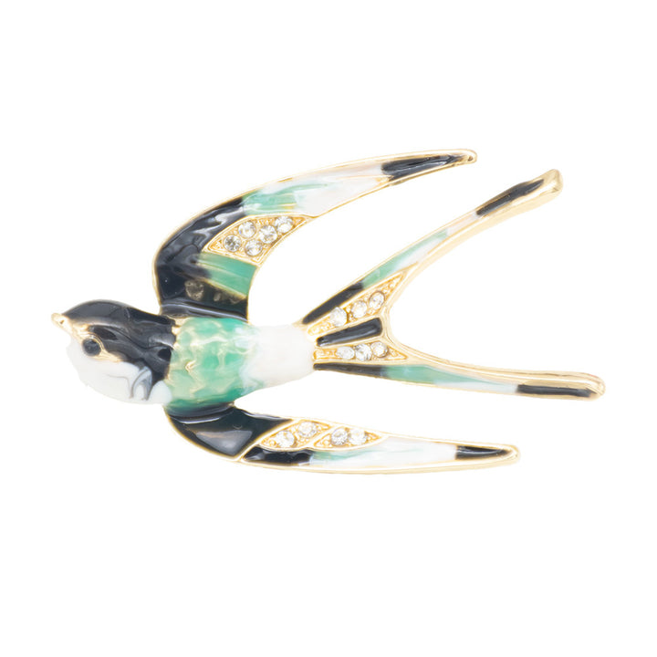 Ornate Bird-Inspired Enamel Brooch Bowlift