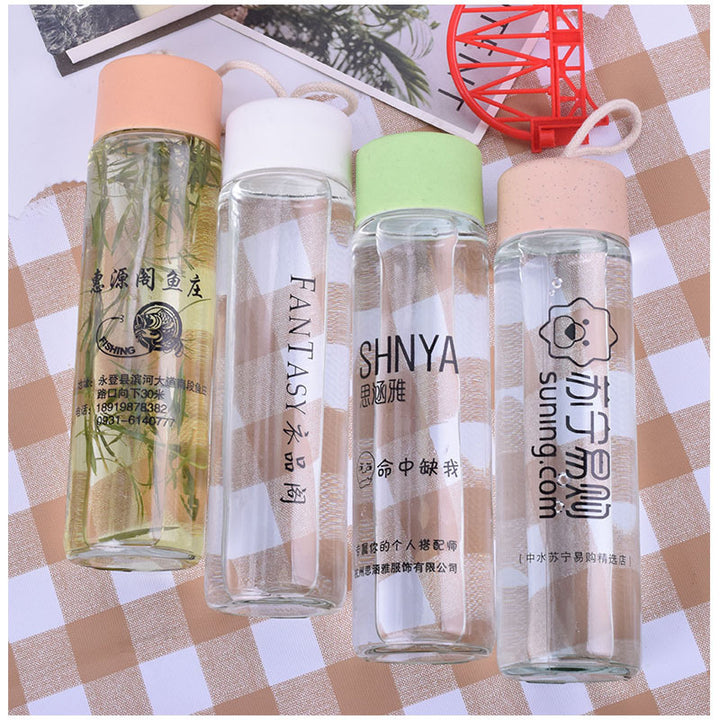Ladies High Quality Glass Drinking Bottle with Carabiner Bowlift
