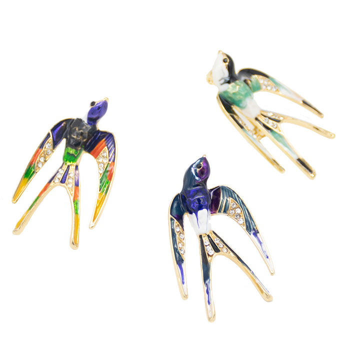 Ornate Bird-Inspired Enamel Brooch Bowlift