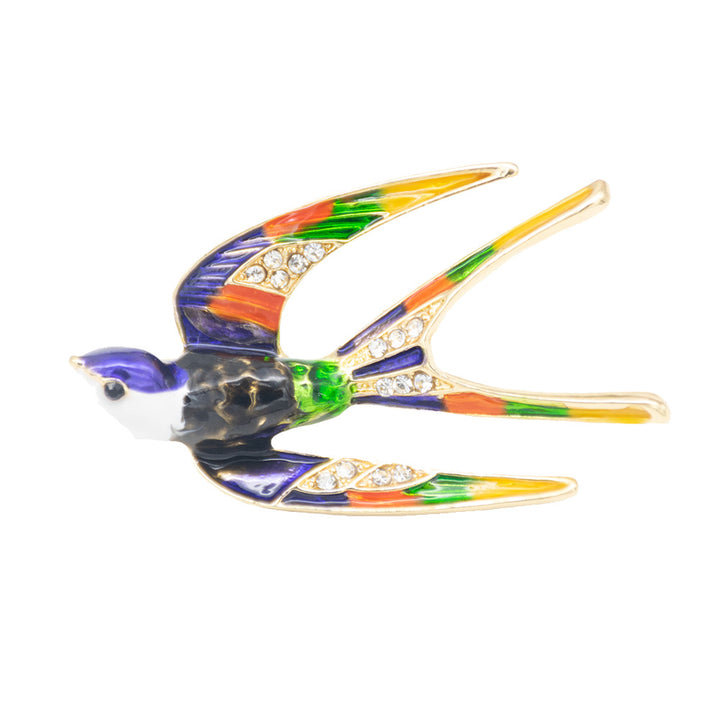 Ornate Bird-Inspired Enamel Brooch Bowlift