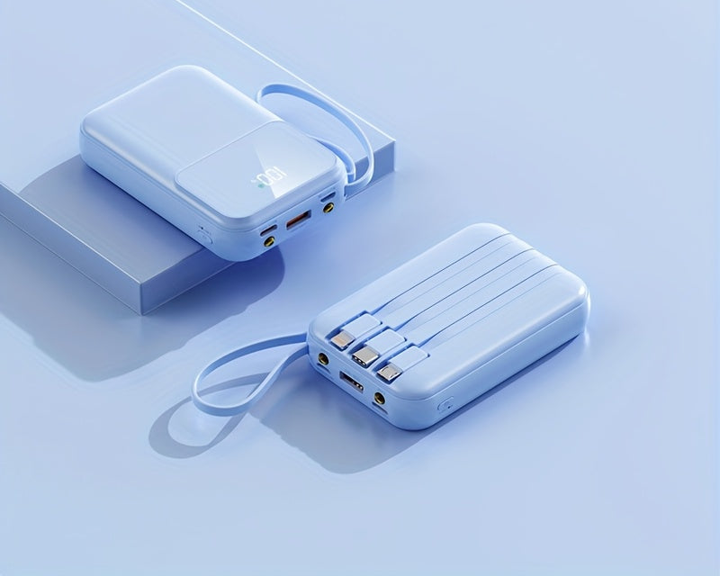 BowLift | 10000mAh Portable Power Bank with Fast Charging and Built-in Cables – Compact Phone Charger with LED display