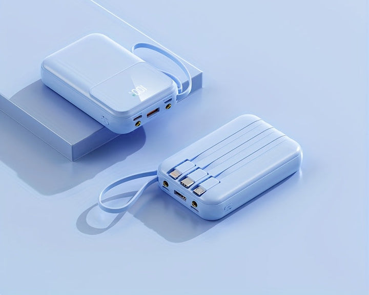 BowLift | 10000mAh Portable Power Bank with Fast Charging and Built-in Cables – Compact Phone Charger with LED display