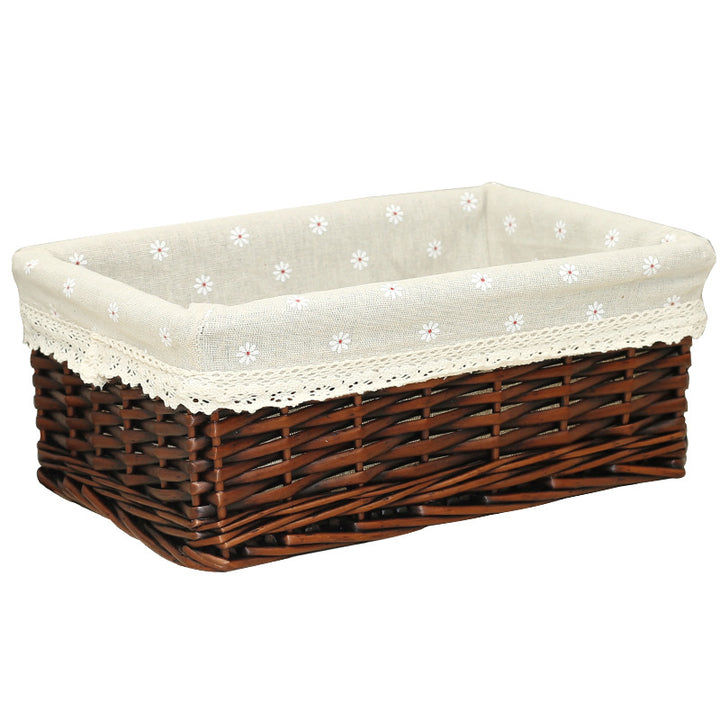 Women's storage basket with checked fabric lining and elegant lace trim Bowlift