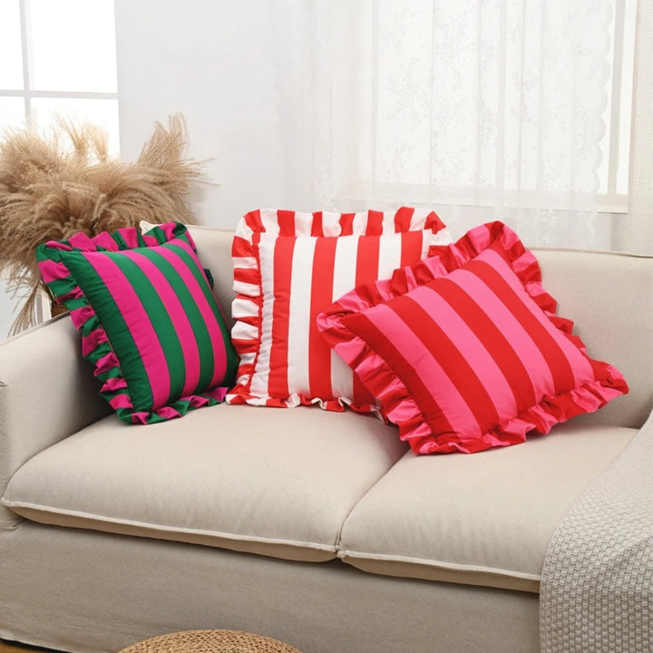 BowLift | Retro Striped Ruffle Cushion Cover