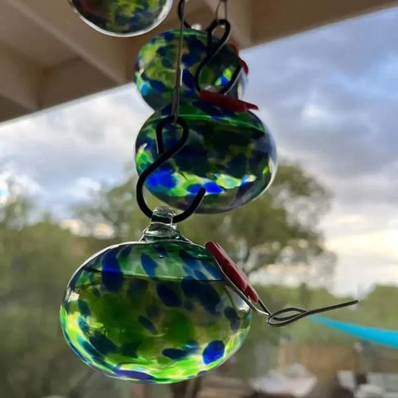 ChimeFeeder handcrafted glass hummingbird feeder with wind chime Bowlift
