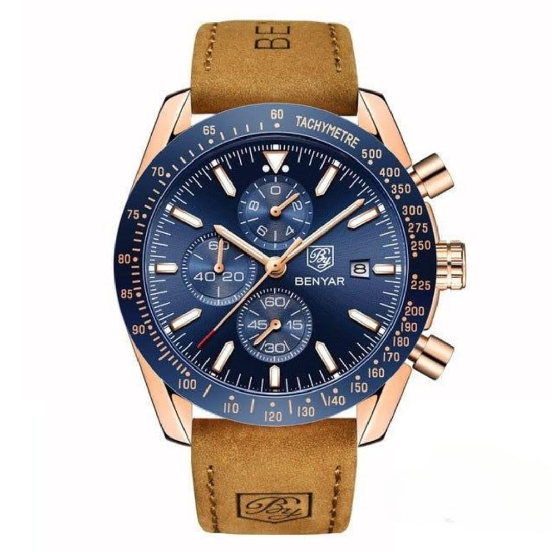 BowLift | Men’s Waterproof Quartz Watch with Leather Strap