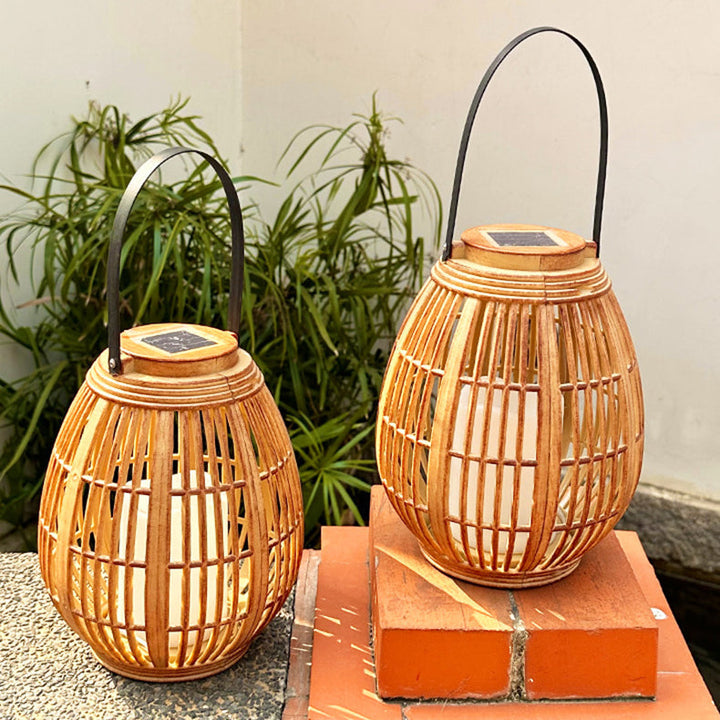 Modern Art Deco Solar Round Lantern Rattan LED Outdoor Landscape Light For Garden | Bowlift