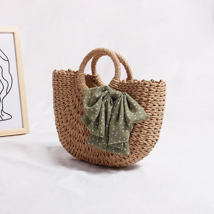 Braided basket bag with decorative scarf Bowlift