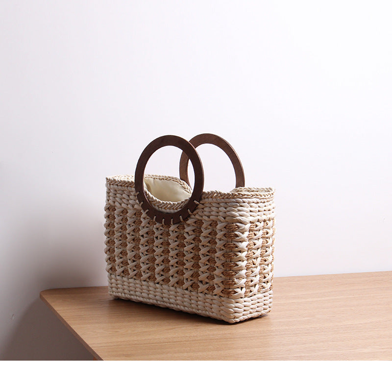 Handbag with Round Wooden Handle Bowlift