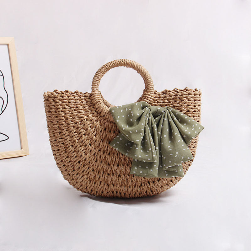 Braided basket bag with decorative scarf Bowlift