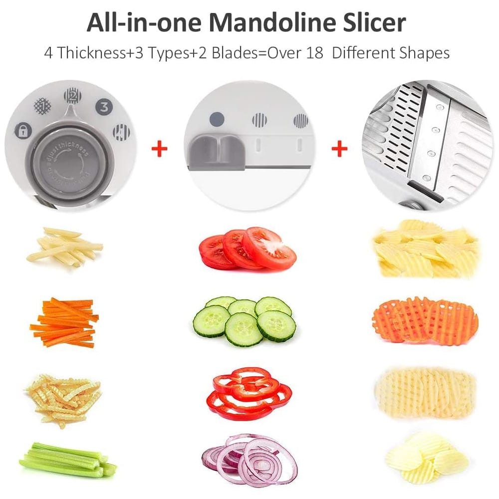 Mandoline Vegetable Slicer – Professional Grater with Adjustable 304 Stainless Steel Blades Bowlift
