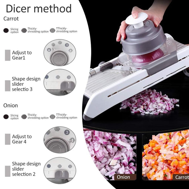 Mandoline Vegetable Slicer – Professional Grater with Adjustable 304 Stainless Steel Blades Bowlift