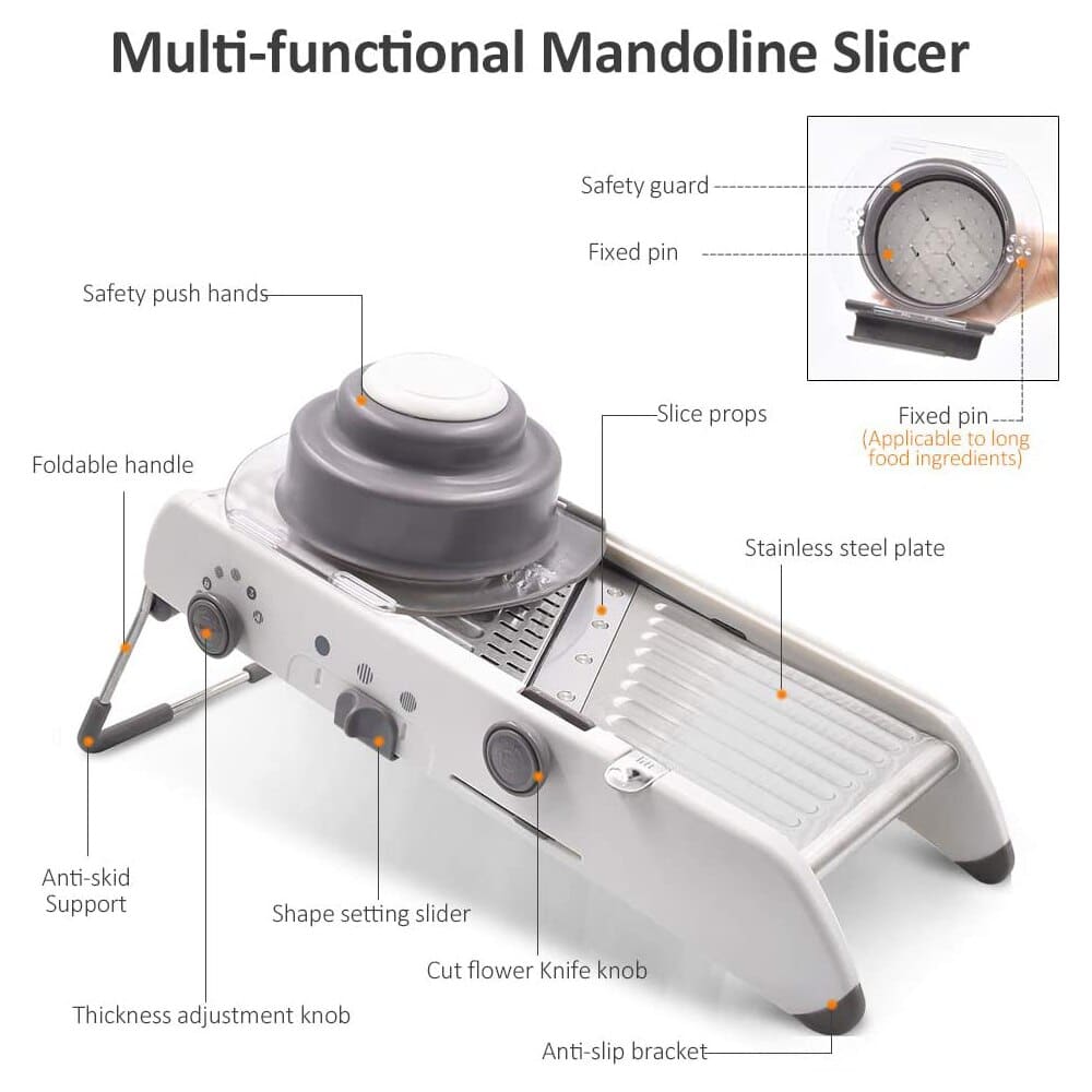 Mandoline Vegetable Slicer – Professional Grater with Adjustable 304 Stainless Steel Blades Bowlift