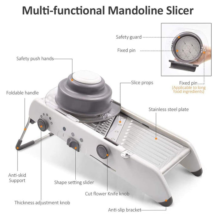 Mandoline Vegetable Slicer – Professional Grater with Adjustable 304 Stainless Steel Blades Bowlift