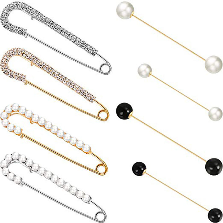 Decorative Pearl and Rhinestone Safety Pin Set Bowlift