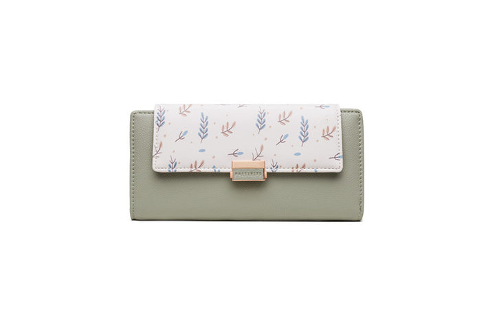 Continental floral print faux leather long wallet with organized card and coin compartments Bowlift