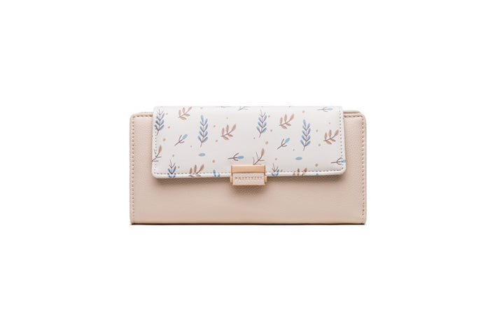 Continental floral print faux leather long wallet with organized card and coin compartments Bowlift