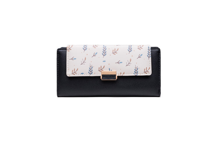 Continental floral print faux leather long wallet with organized card and coin compartments Bowlift