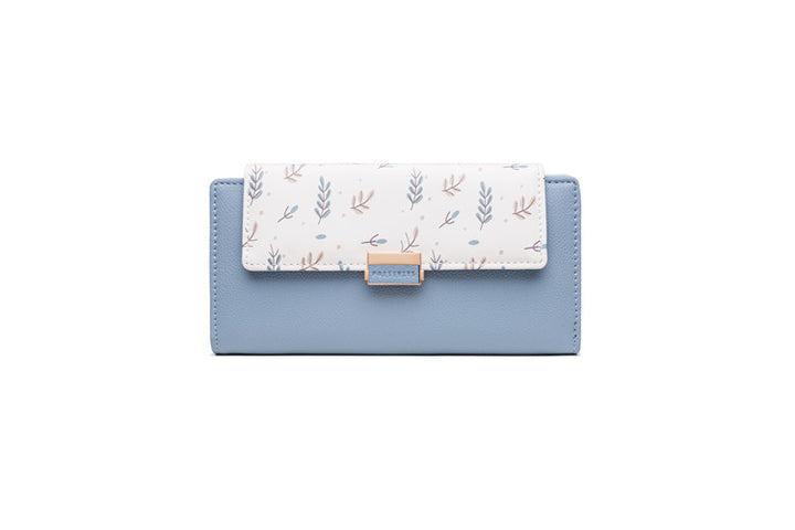 Continental floral print faux leather long wallet with organized card and coin compartments Bowlift