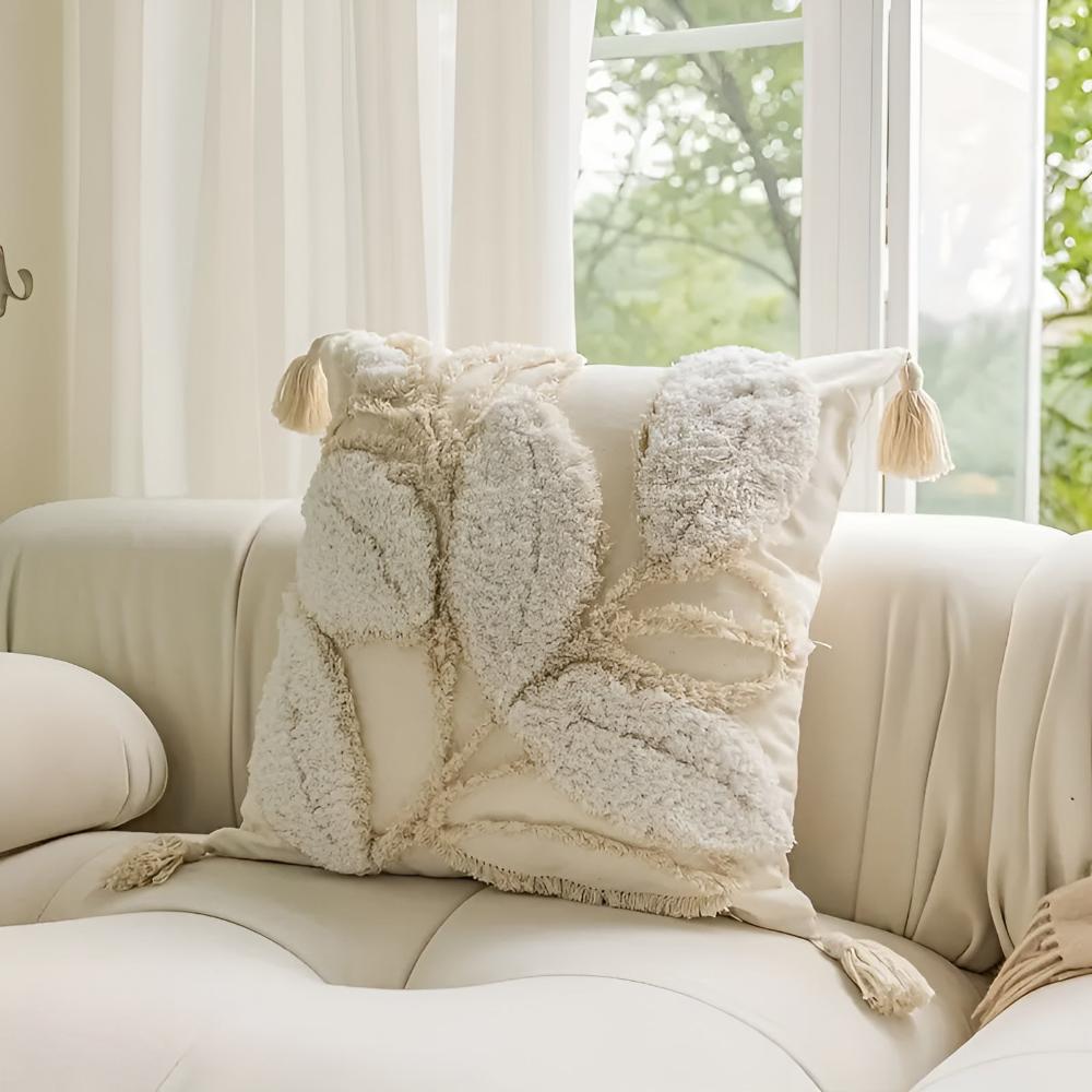 BowLift | Plush Leaf With Tassel Cushion Cover