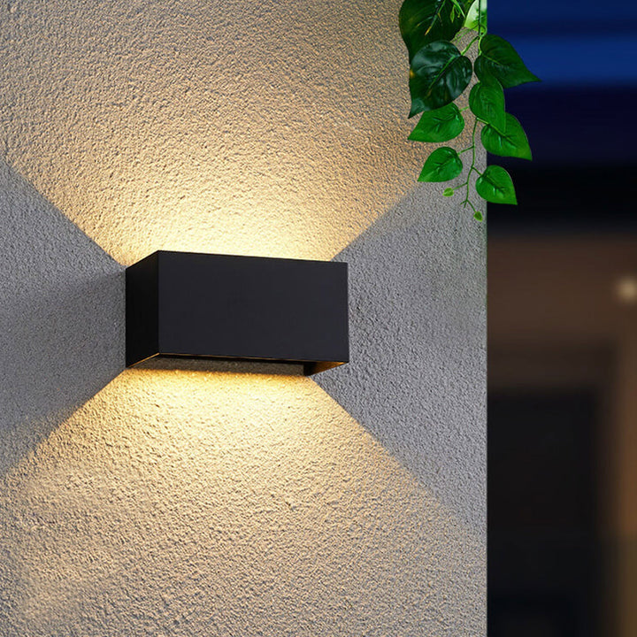 Modern Outdoor Waterproof Rectangular LED Up and Down Illuminated Outdoor Wall Sconce Lamp | Bowlift
