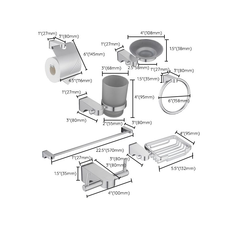 BowLift | 6-piece Chrome Bathroom Accessory as Individual Piece or as Set with Towel Ring Bar
