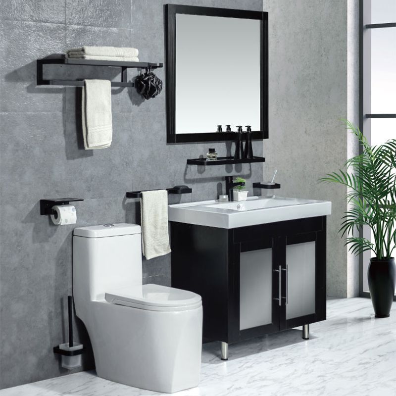 BowLift | Modern Classic Bathroom Accessories Set in Stainless Steel Matte Black Bathrobe Hook/Towel Ring Bar