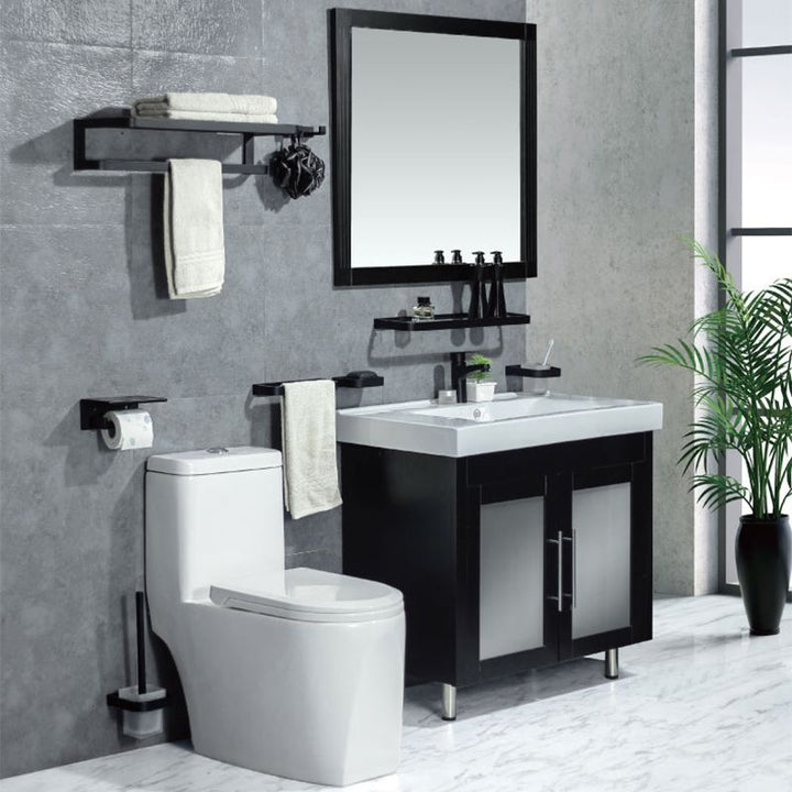 BowLift | Modern Classic Bathroom Accessories Set in Stainless Steel Matte Black Bathrobe Hook/Towel Ring Bar