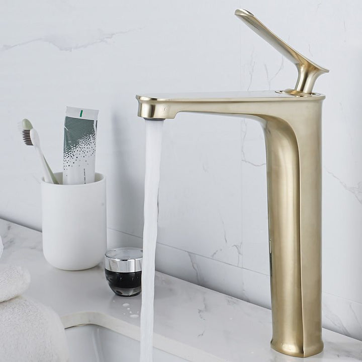 BowLift | 1 Handle Solid Copper Bathroom Sink Faucet Nordic Modern Vanity Faucet with Drain