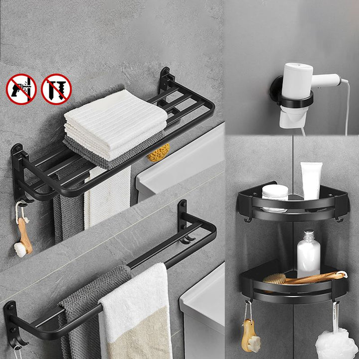 BowLift | Matt Black 5-piece Modern Bathroom Accessory Set with Shelf/Tower Bar & Paper Holder