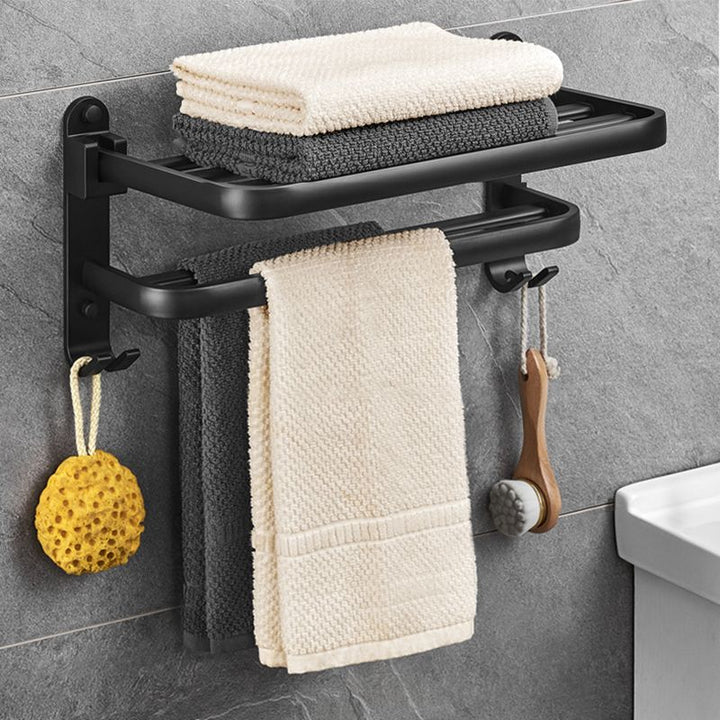 BowLift | Matt Black 5-piece Modern Bathroom Accessory Set with Shelf/Tower Bar & Paper Holder