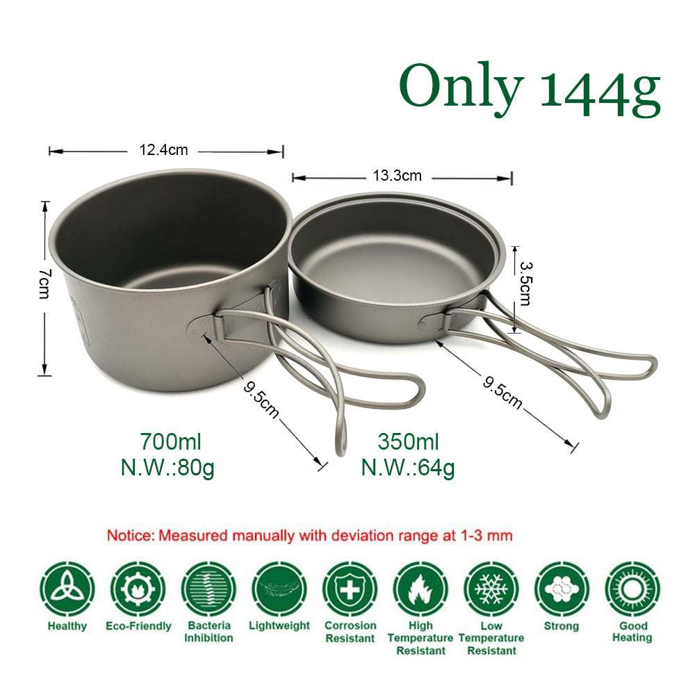 ultra-light titanium backpacking cook set with nesting pots, non-stick finish, foldable handles and compact micro gas burner Bowlift