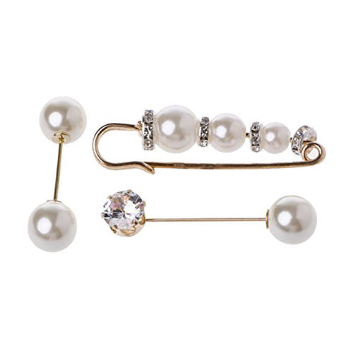 Elegant Pearl and Crystal Brooch Set Bowlift