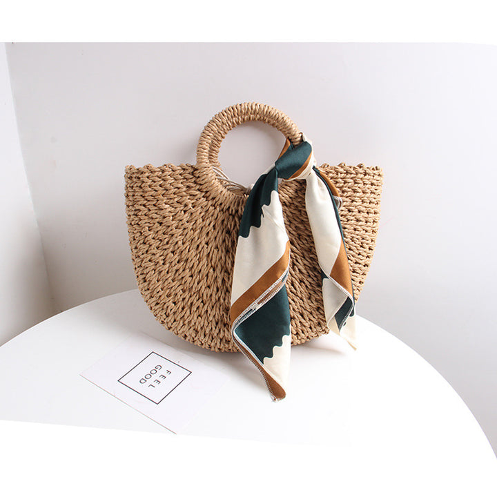 Braided basket bag with elegant silk scarf Bowlift