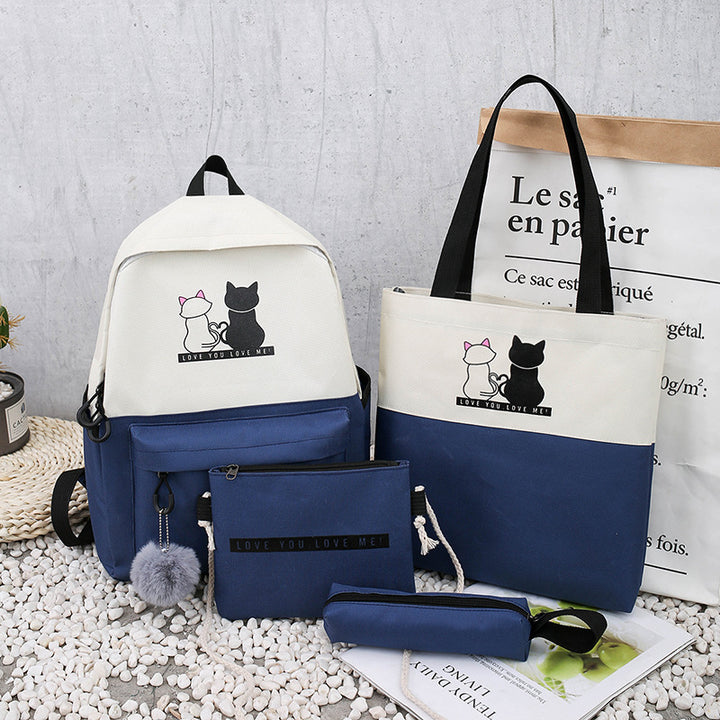 5-Piece Backpack and Tote Bag Set with Cat Design Bowlift