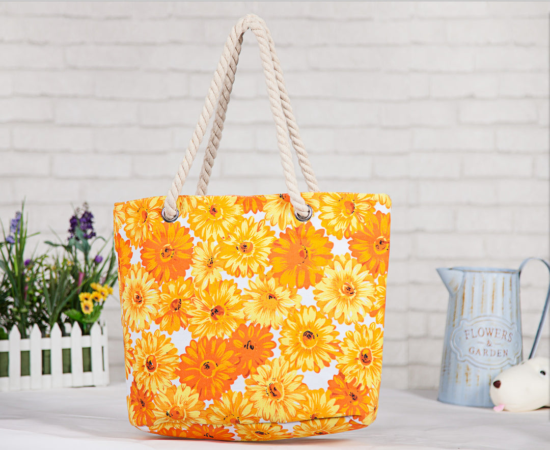 Large and Colorful Beach Bag with Floral Pattern Bowlift