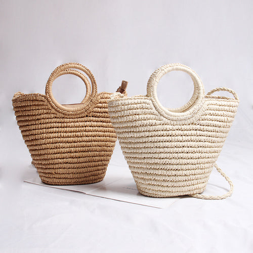 Handmade basket bag with round handle and removable shoulder strap Bowlift