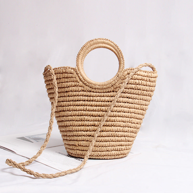 Handmade basket bag with round handle and removable shoulder strap Bowlift