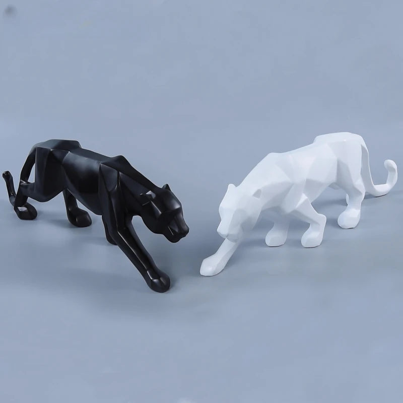 PantherSculpt – Sleek Black-White Panther Statues Bowlift