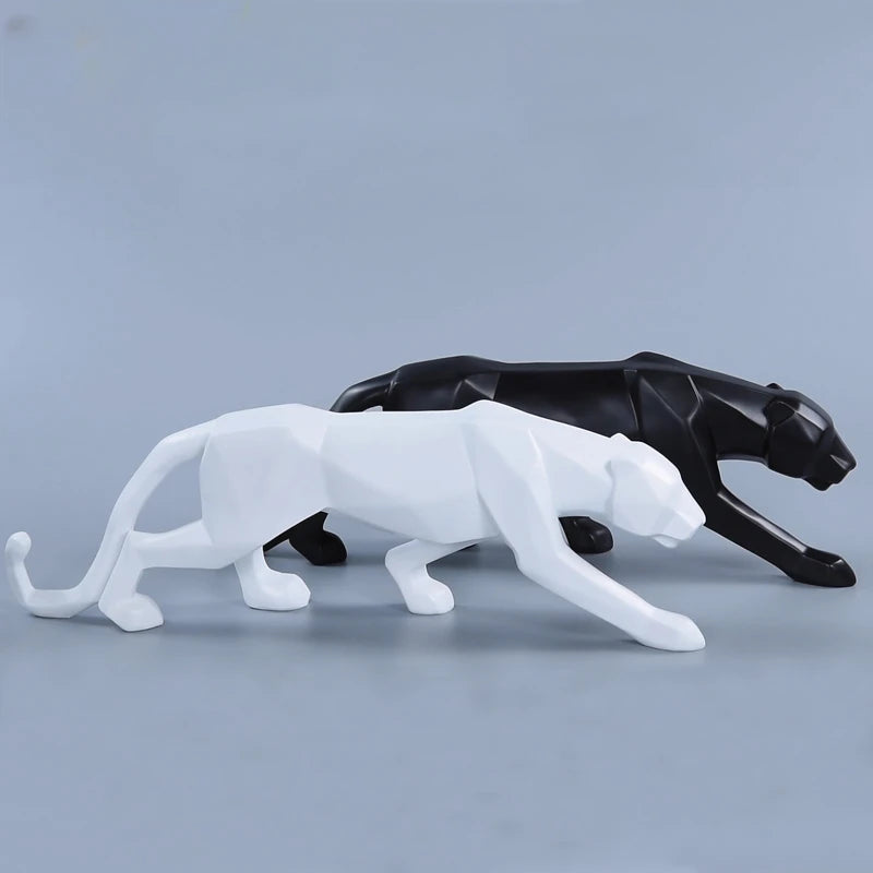 PantherSculpt – Sleek Black-White Panther Statues Bowlift