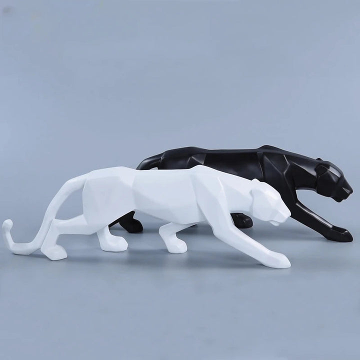 PantherSculpt – Sleek Black-White Panther Statues Bowlift