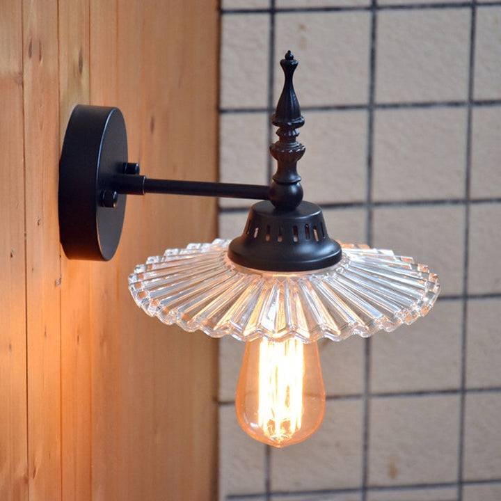 BowLift | Clear/Green Glass Black Wall Light Cone/Wide Flare 1-Light Industrial Wall Lamp for Living Room