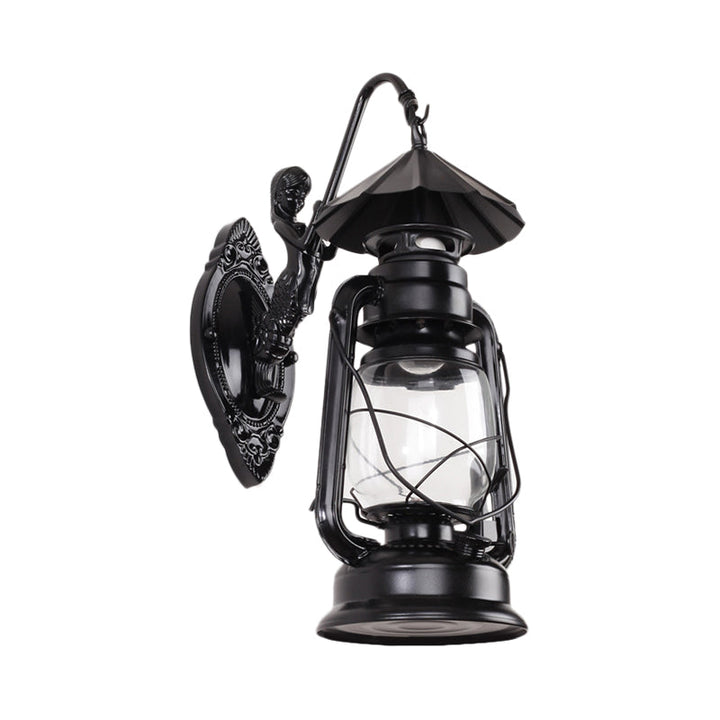 BowLift | Kerosene Clear Glass Wall Lamp Coast Single Bulb Living Room Sconces Lamp in Black/Antique Brass