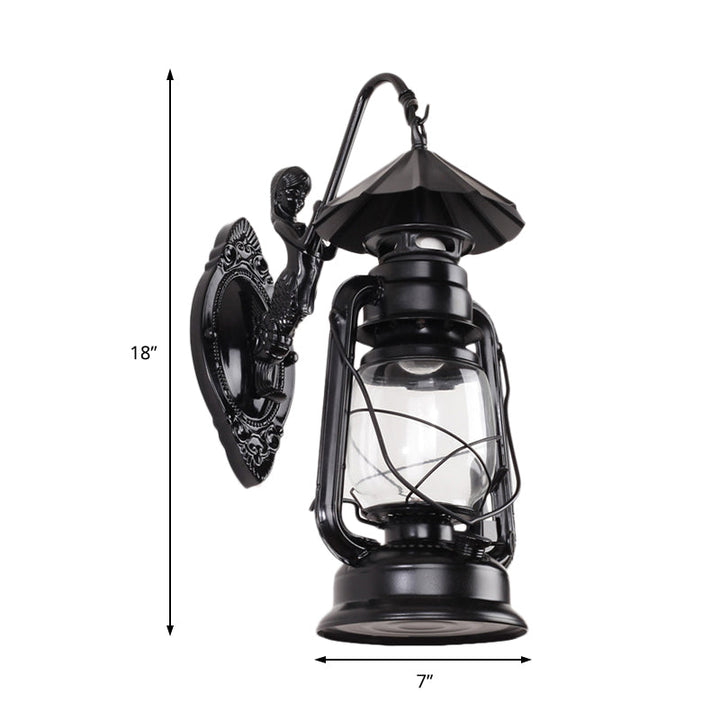 BowLift | Kerosene Clear Glass Wall Lamp Coast Single Bulb Living Room Sconces Lamp in Black/Antique Brass