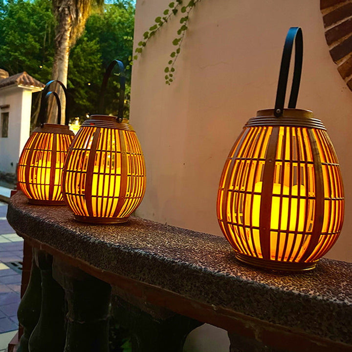 Modern Art Deco Solar Round Lantern Rattan LED Outdoor Landscape Light For Garden | Bowlift