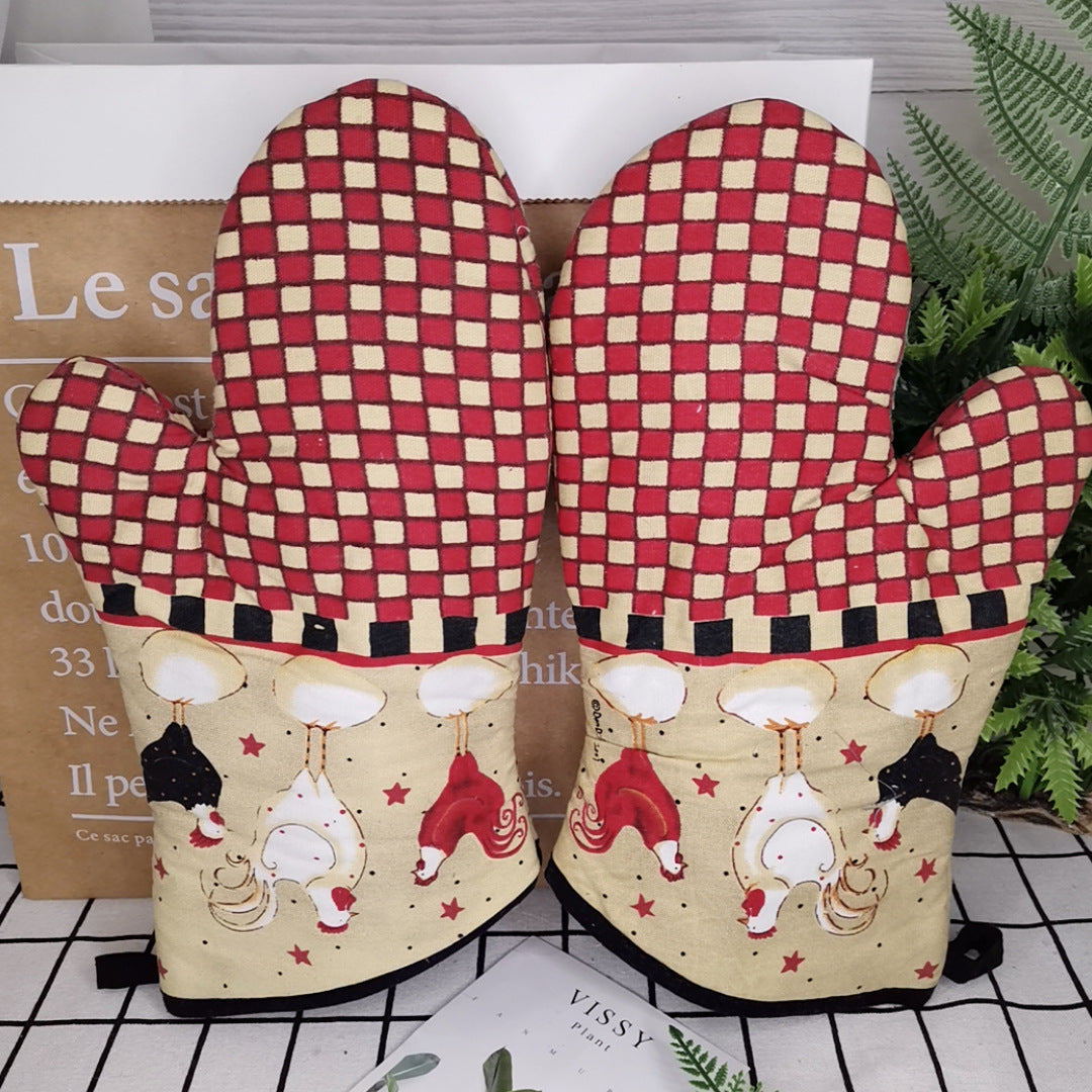 Insulated Double Oven Mitt Pair With Quilted Heat-Resistant Lining And Hanging Loop