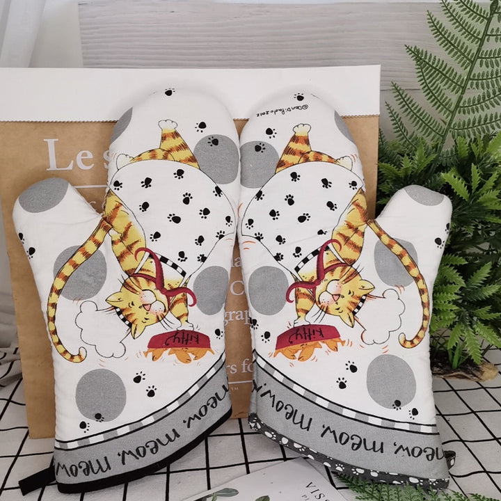 Insulated Double Oven Mitt Pair With Quilted Heat-Resistant Lining And Hanging Loop